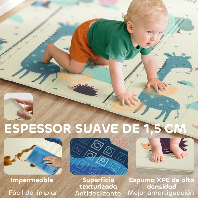 AIYAPLAY Alfombra Bebé Acolchada Plegable Reversible 196x176x1,5 cm Doble Cara Impermeable Multicolor