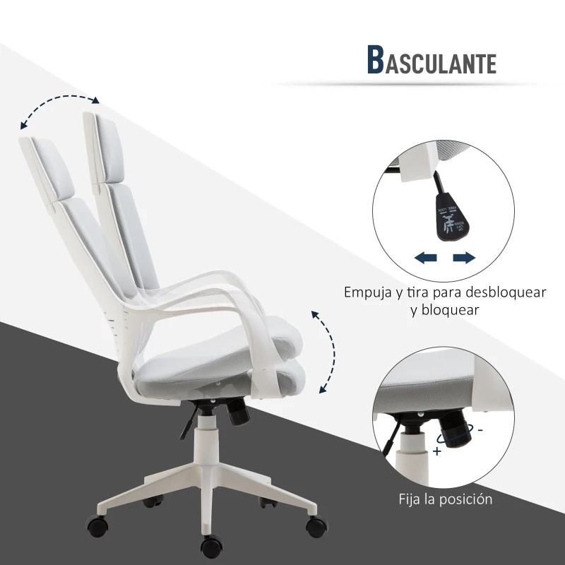 HOMCOM Silla de Oficina Giratoria de Malla con Función Basculante Altura Ajustable y Respaldo Alto 63x63x117-127 cm Gris