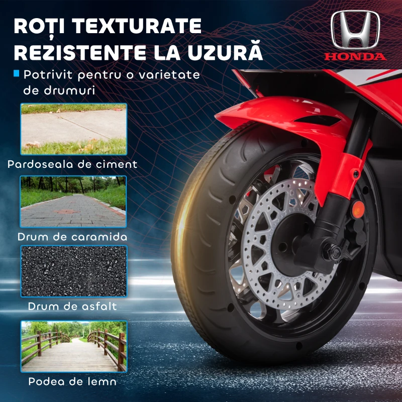 HOMCOM Motocicletă Electrică pentru Copii cu Baterie Reîncărcabilă 6V, Viteză 3 km/h, Muzică și Roți, 90x44x52 cm, Roșie(m-4)