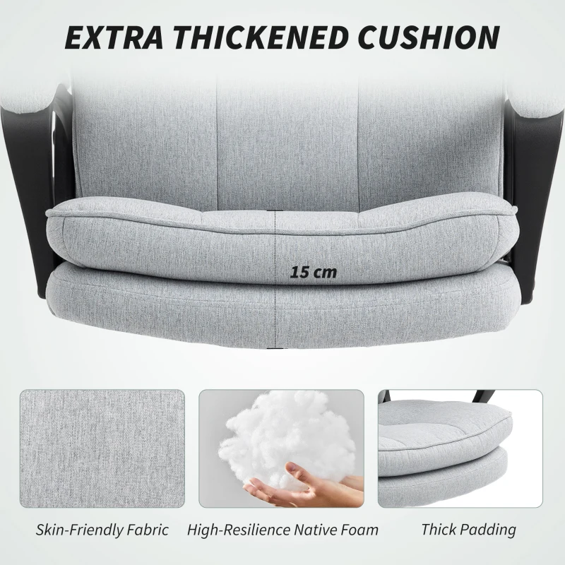 HOMCOM Double Padded Linen-Look Office Chair - Light Grey