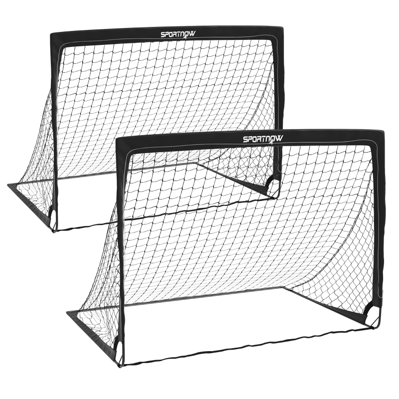 SPORTNOW Set da 2 Porte da Calcio per Bambini da 6 Anni con Luci LED, Pieghevoli con Borsa di Trasporto