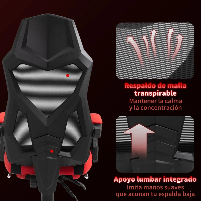 Vinsetto Silla de Oficina con Reposapiés Altura Regulable y Respaldo Reclinable 135° 58x63x112-122 cm Rojo y Negro