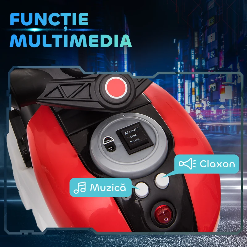 HOMCOM Motocicleta Electrica 6V – Copii 3–5 ani, Rosie cu Lumina & Sunet