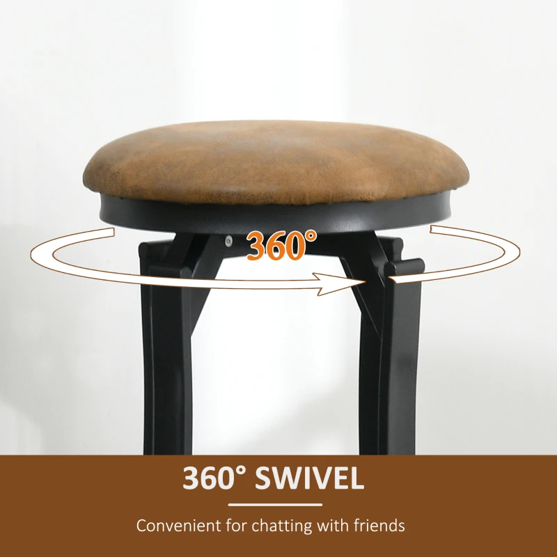 HOMCOM Bar Stools, Set of 2, Microfiber Cloth Breakfast Bar Chairs with Footrest, Vintage Kitchen Stools with Powder-coated Steel Legs for Dining Area and Home Bar, Brown