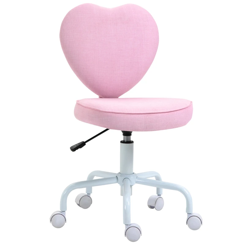 HOMCOM Sedia per Scrivania a Forma di Cuore con 5 Rotelle e Altezza Regolabile in Tessuto Rosa, 42x50x79-89cm