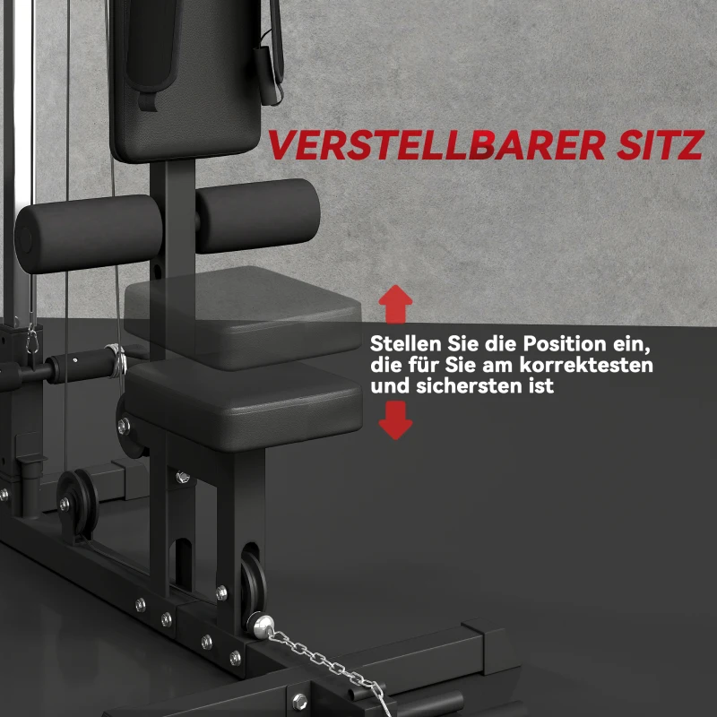 SPORTNOW Kraftstation für Zuhause, Ruderzüge, ohne Gewichte, Fitnessgerät für Zuhause, Stahl, Kunstleder, Schwarz(m-6)