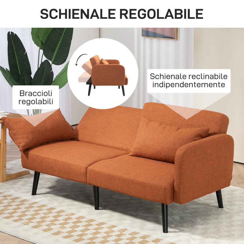 HOMCOM Divano Letto Clic Clac con Braccioli e Schienale Regolabili e 2 Cuscini, 170x83x80 cm, Marrone e color Legno