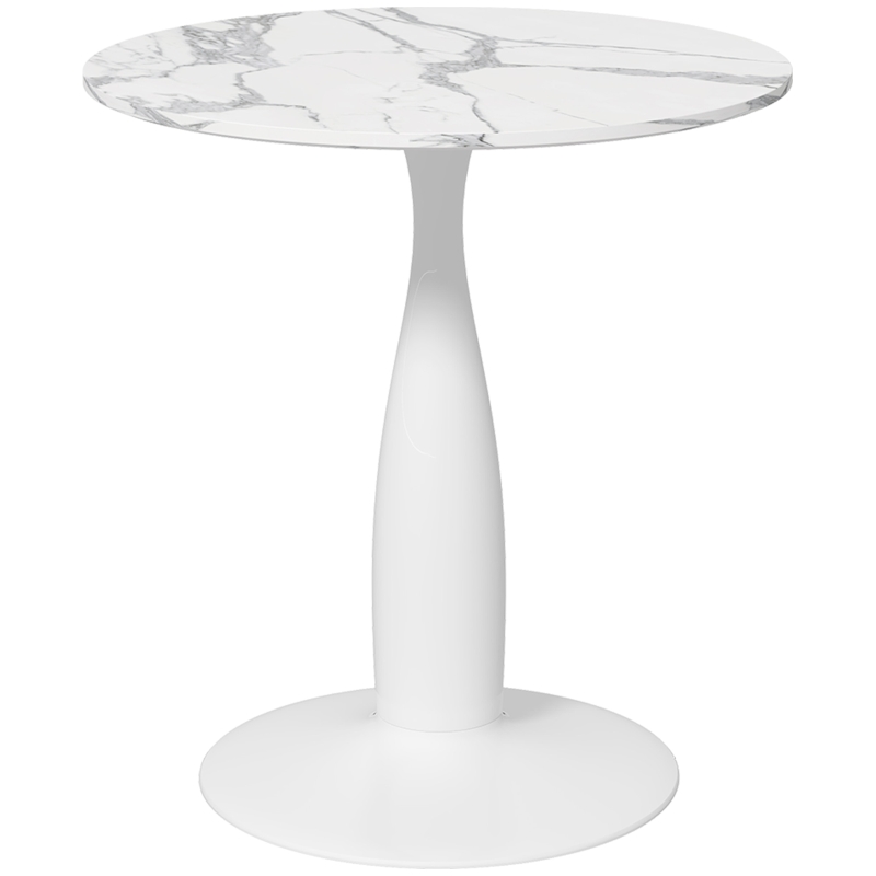 HOMCOM Mesa de Comedor Redonda, Acero con Recubrimiento en Polvo, MDF con Melamina, Patas Antideslizantes, 70 x 74 cm, Blanco