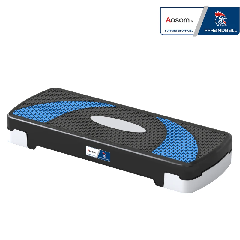 Stepper Fitness Aerobic - Aosom.fr x FFHandball - hauteur reglable surface antiderapante 80 x 31 x 20 cm noir bleu