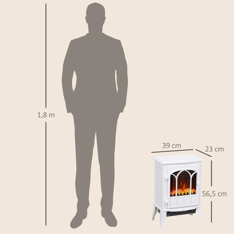 HOMCOM Lareira Elétrica Portátil 1000/2000W com Efeito de Chama Realista e Proteção Contra Superaquecimento 41,5x28x54 cm Branco