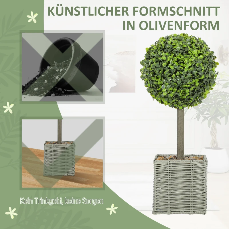HOMCOM 2er-Set künstliche Pflanzen, UV-beständige Kunstbäume im Topf, für drinnen und draußen geeignet, Kunststoff, Zement, Grün