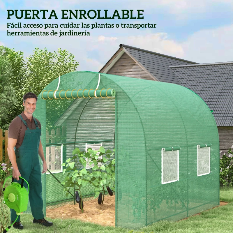 Outsunny Invernadero de Exterior 2,5x2x2 m Invernadero de Túnel con Cubierta de PE 140 g/m² para Cultivo Plantas Verduras Frutas en Jardín Terraza Verde