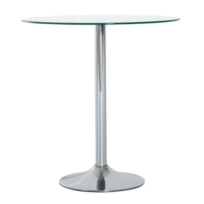 HOMCOM Table à manger ronde avec plateau en verre, structure en métal, couleur argent