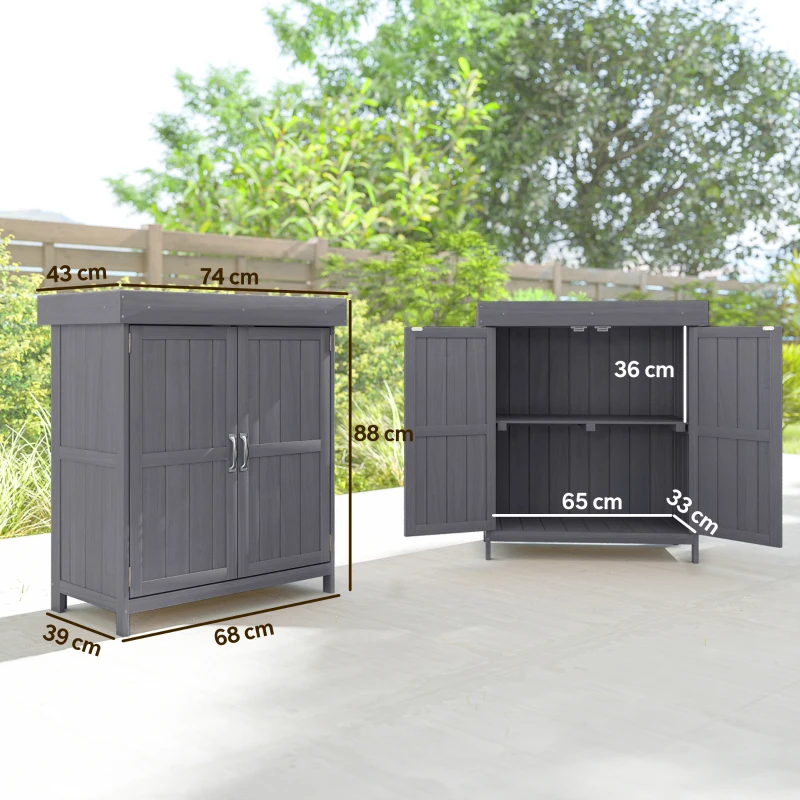 Outsunny Armoire de Jardin sur Pied Double Porte étagère et Toit bitumé relevable dim. 74L x 43l x 88H cm Bois Massif de Sapin(m-3)