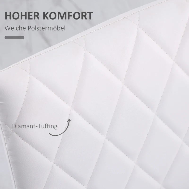 HOMCOM Esszimmerstühle im 4er-Set, Küchenstuhl mit Rückenlehne, Kunstleder, Wohnzimmerstuhl mit Fußpolster, Stühle, Polsterstuhl mit Metallbeinen für Esstisch, Weiß