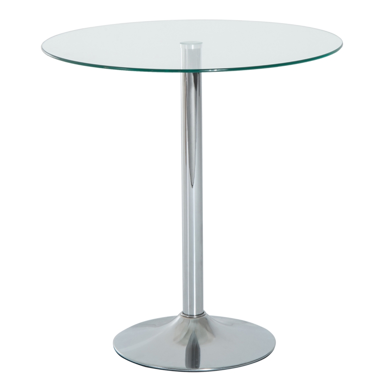 HOMCOM Table à manger ronde avec plateau en verre, structure en métal, couleur argent