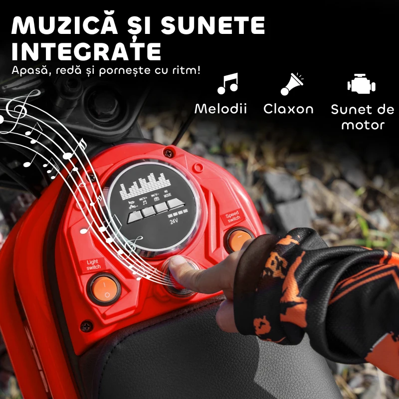 HOMCOM Motocicletă Electrică pentru Copii cu Accelerație Manuală și 2 Viteze, 119x64x76,5 cm, Roșu