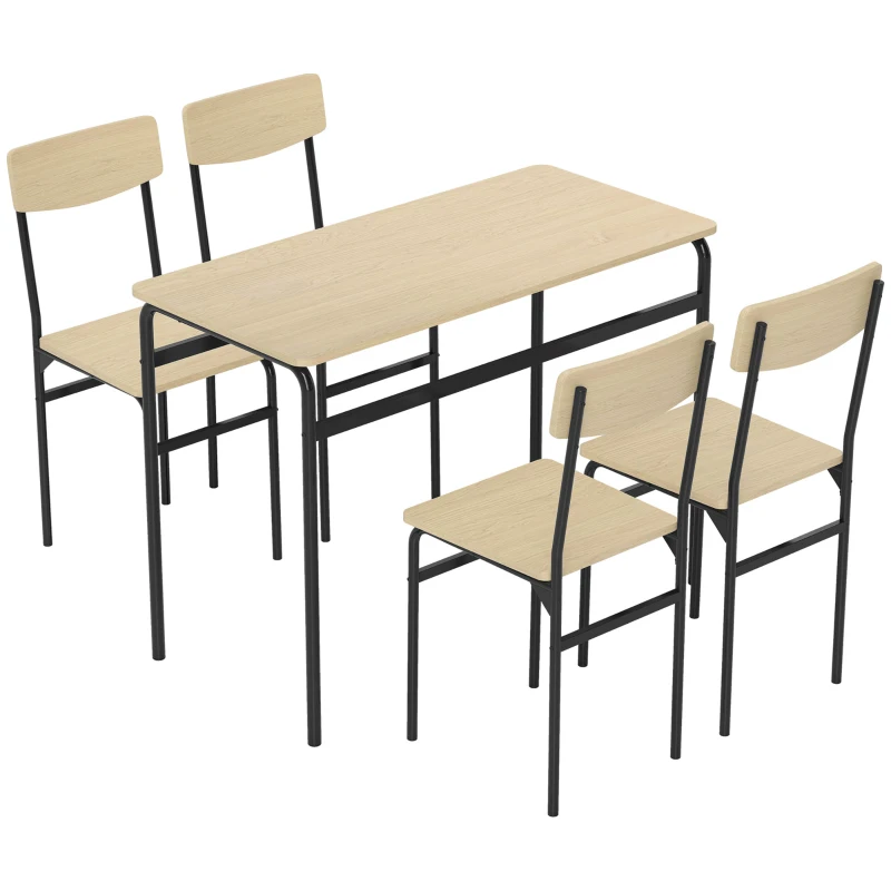 HOMCOM Set da Pranzo 5 Pezzi con Tavolo Rettangolare e 4 Sedie da Pranzo, in Legno e Metallo, Nero e color Legno