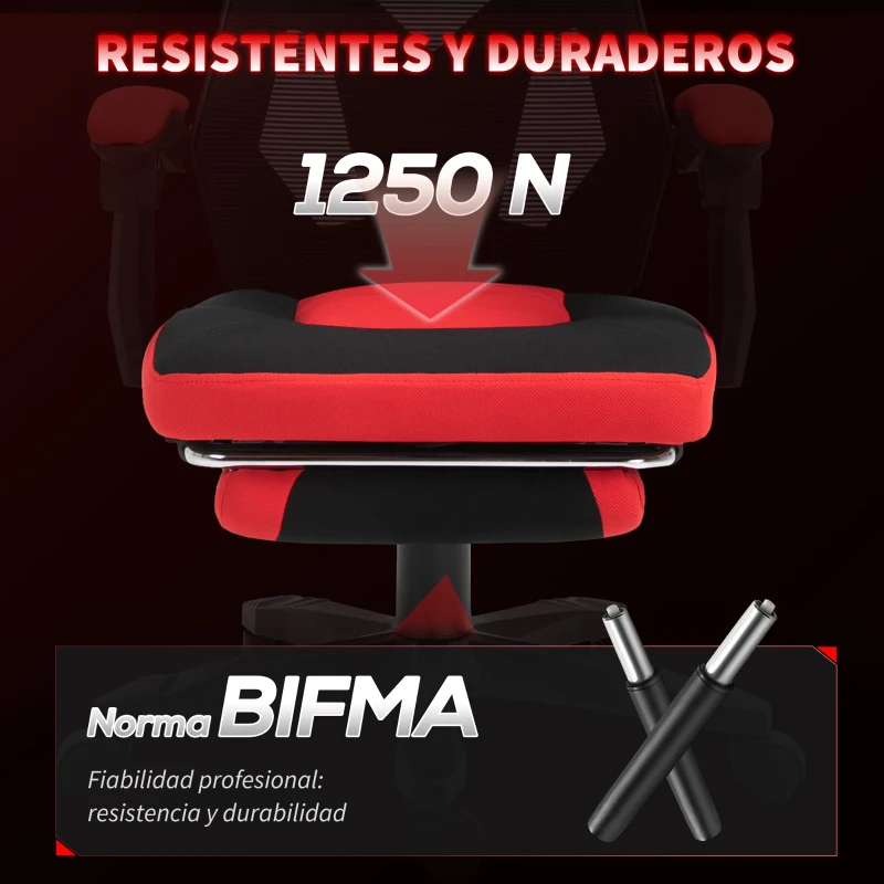 Vinsetto Silla de Oficina con Reposapiés Altura Regulable y Respaldo Reclinable 135° 58x63x112-122 cm Rojo y Negro