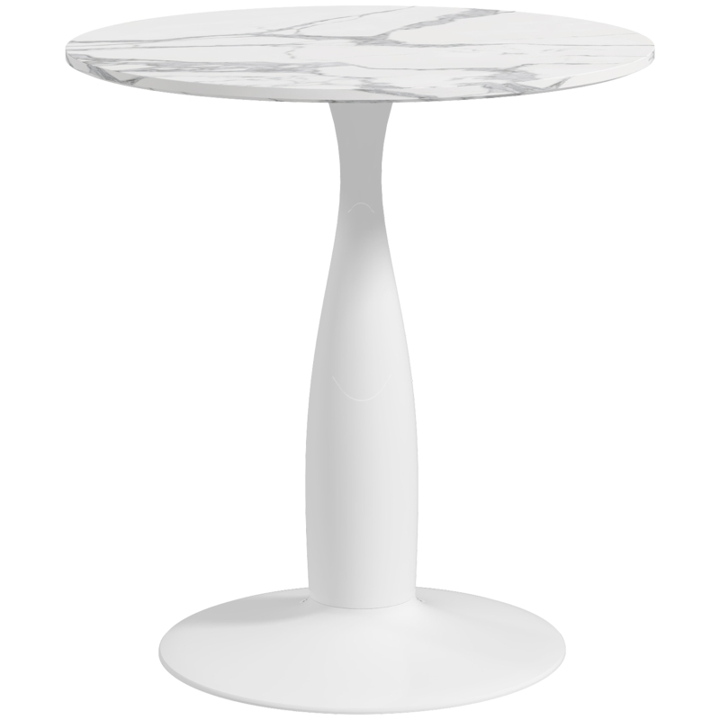 HOMCOM Table à manger ronde, acier revêtu de poudre, MDF avec mélaminé, patins antidérapants, 70 x 74 cm, Blanc