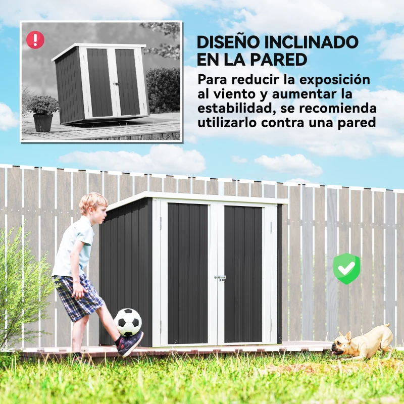 Outsunny Cobertizo de Jardín de Exterior 1,26 m² 147x86x134cm con 2 Puertas y Cerradura para Almacenamiento de Herramientas Negro