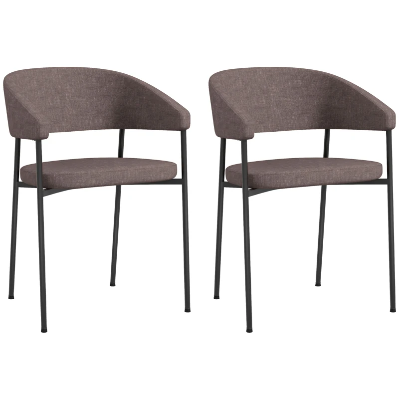 HOMCOM Set 2 Sedie da Pranzo Imbottite e Monoblocco, in Tessuto Effetto Lino e Acciaio, 59x56x78 cm, Marrone