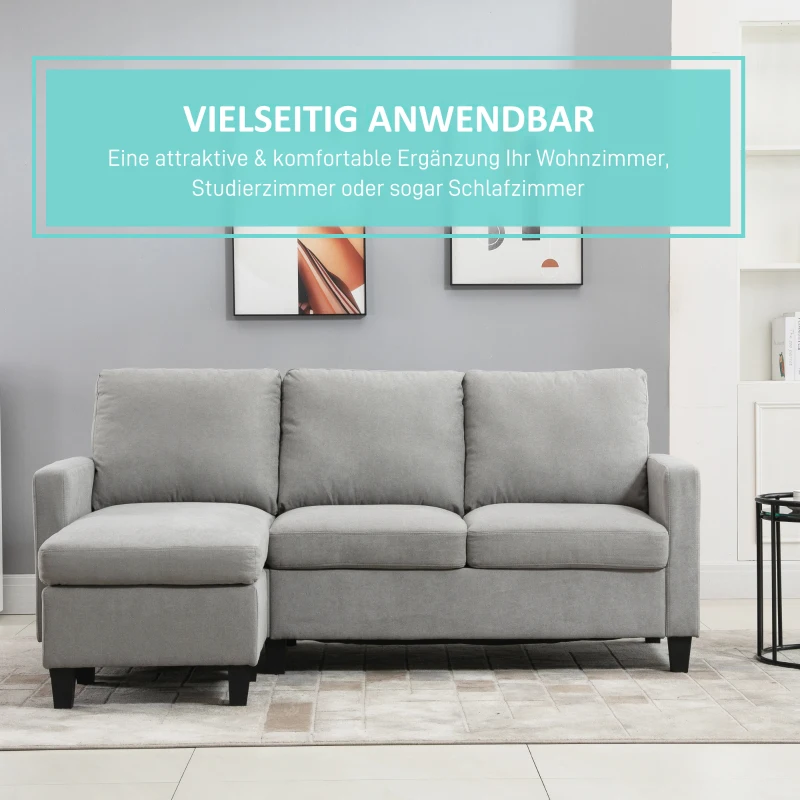 HOMCOM Ecksofa mit Schlaffunktion, 3-Sitzer-Sofa mit Bettkasten und Kissen, Eckcouch, L-Form Couch, Stoffbezug, Grau(m-6)