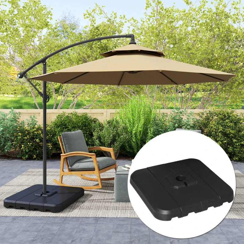 Outsunny Set of 4 Cantilever Parasol Base Stand Outdoor Umbrella Weights, Up to 130kg Sand or 90kg Water Filled, Black
