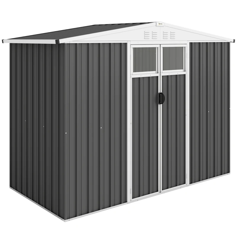 Outsunny Capanno da Giardino Porta Attrezzi in Acciaio Zincato con 2 Porte, 246x117x180 cm, Grigio Scuro