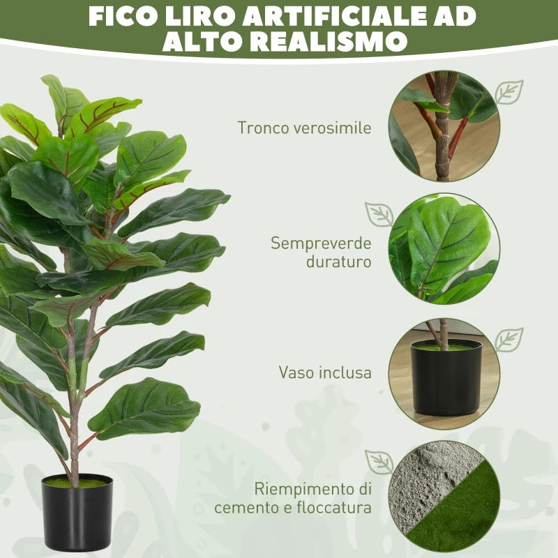 HOMCOM Pianta Finta Ficus Lyrata Alta 80 cm per Interni con Vaso, Decorazione per Casa e Ufficio, Verde