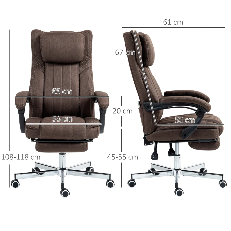 Vinsetto Silla de Masaje con 6 Puntos de Masaje con Altura Ajustable Control Remoto Reposapiés y Reposacabezas Marrón Oscuro