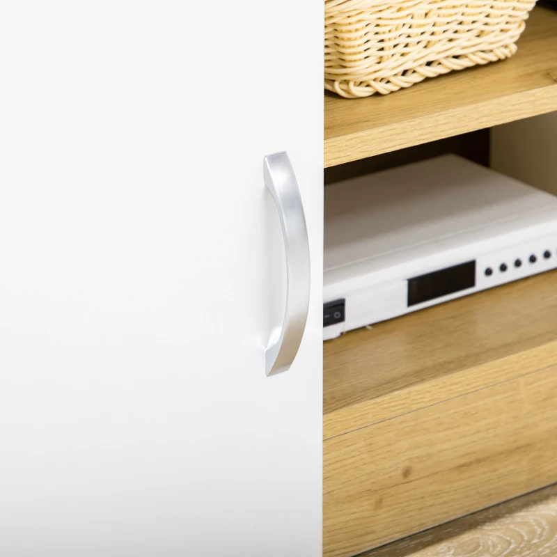 HOMCOM Mueble de TV Moderno con 2 Puertas y Estantes para Televisores de hasta 60 Pulgadas 130x39,6x48 cm Natural y Blanco