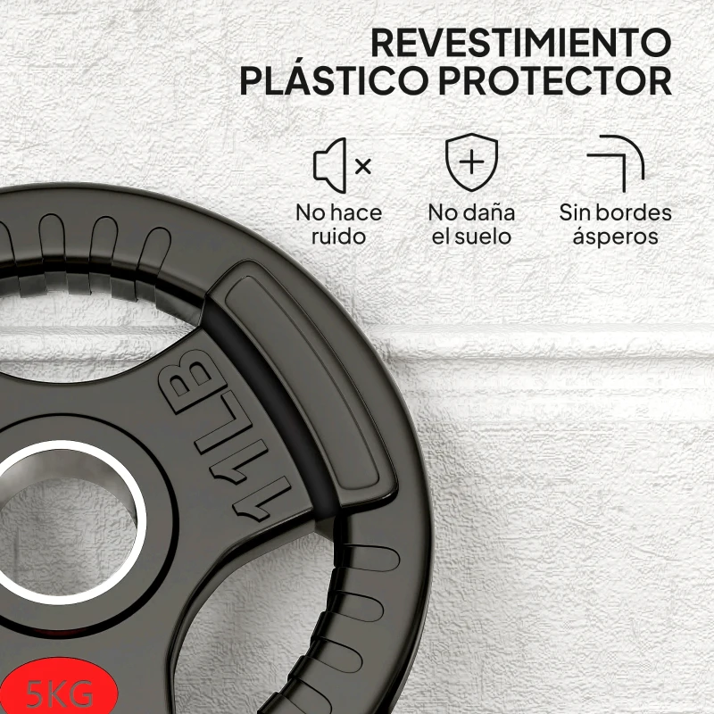 SPORTNOW Discos Pesas Olímpicos Agujero Ø50 mm 2x5 kg con Anillo Interior de Acero y Triple Agarre para Mancuernas y Barras Negro