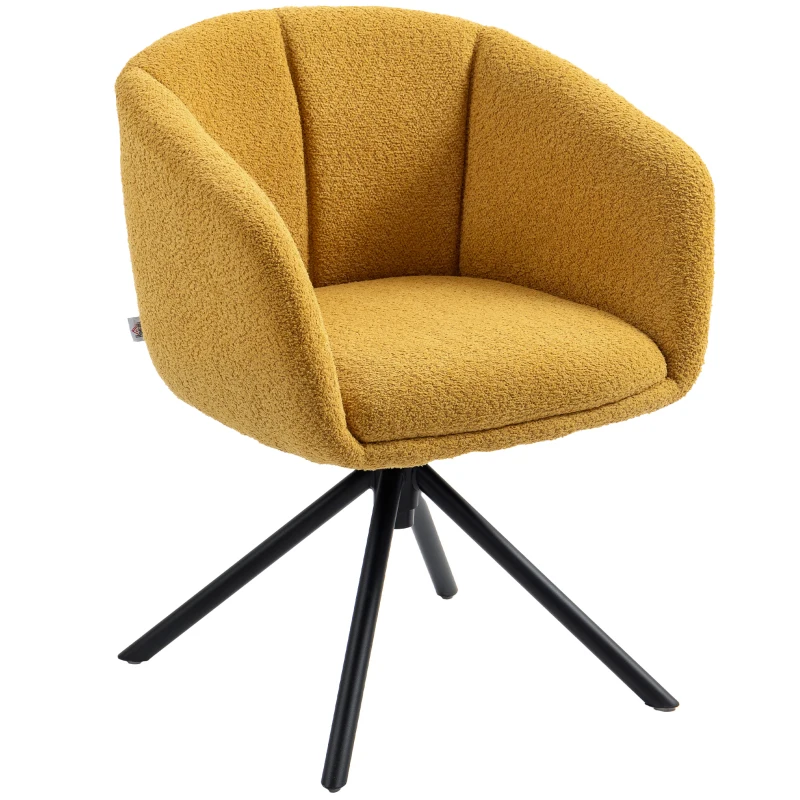 HOMCOM Sessel, Polsterstuhl mit bequemer Sitzschale, drehbar, kuscheliger Bezug, bis 120 kg, Gelb