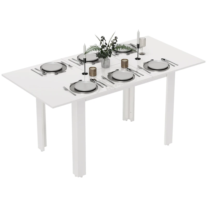 HOMCOM Table à manger extensible, 120-160 x 70 cm, Table de cuisine ajustable pour 4-6 personnes, MDF, Blanc brillant