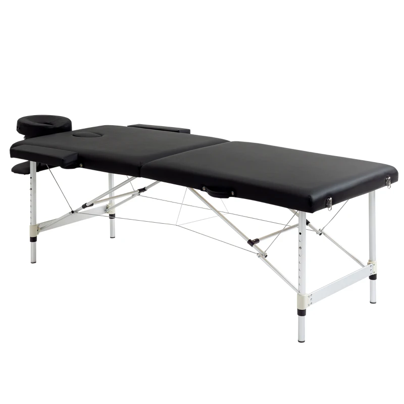 HOMCOM Massageliege, 2 Zonen klappbarer Massagetisch mit Kunstleder-Bezug, Kopfstütze, Armlehnen, Tasche, höhenverstellbare Massagebank 90cm Breit bis 225 kg belastbar, Schwarz