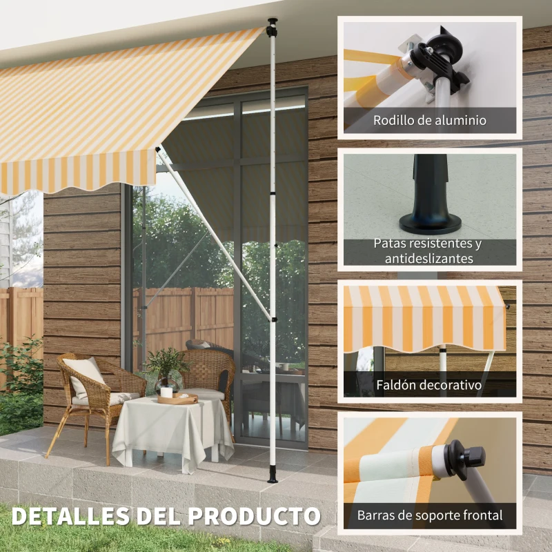 Outsunny Toldo Manual Retráctil 300x150x170-280 cm con Altura Ajustable Manivela y Protección Solar para Terraza Naranja
