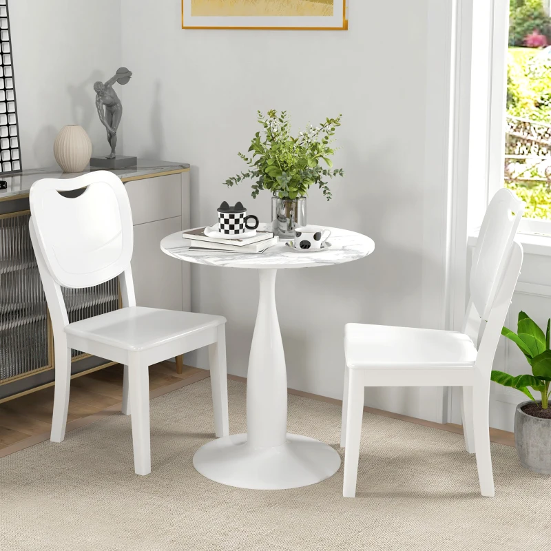 HOMCOM Tavolo da pranzo rotondo in acciaio verniciato a polvere, in MDF con melamina, con piedini antiscivolo, 70 x 74 cm, Bianco