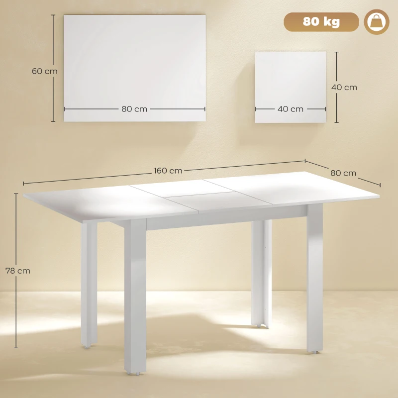 HOMCOM Tavolo da Pranzo allungabile in MDF per 4-6 Persone, 120-160 x 70 cm, Bianco Lucido