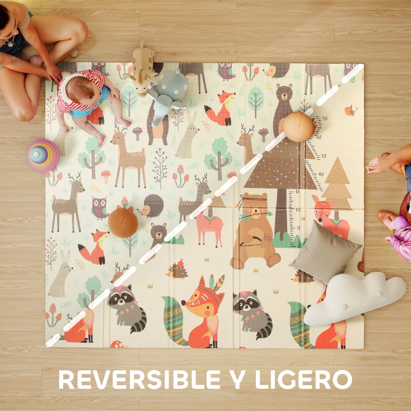 AIYAPLAY Alfombra Bebé Acolchada Plegable Reversible 196x176x1,5 cm Doble Cara Impermeable Multicolor