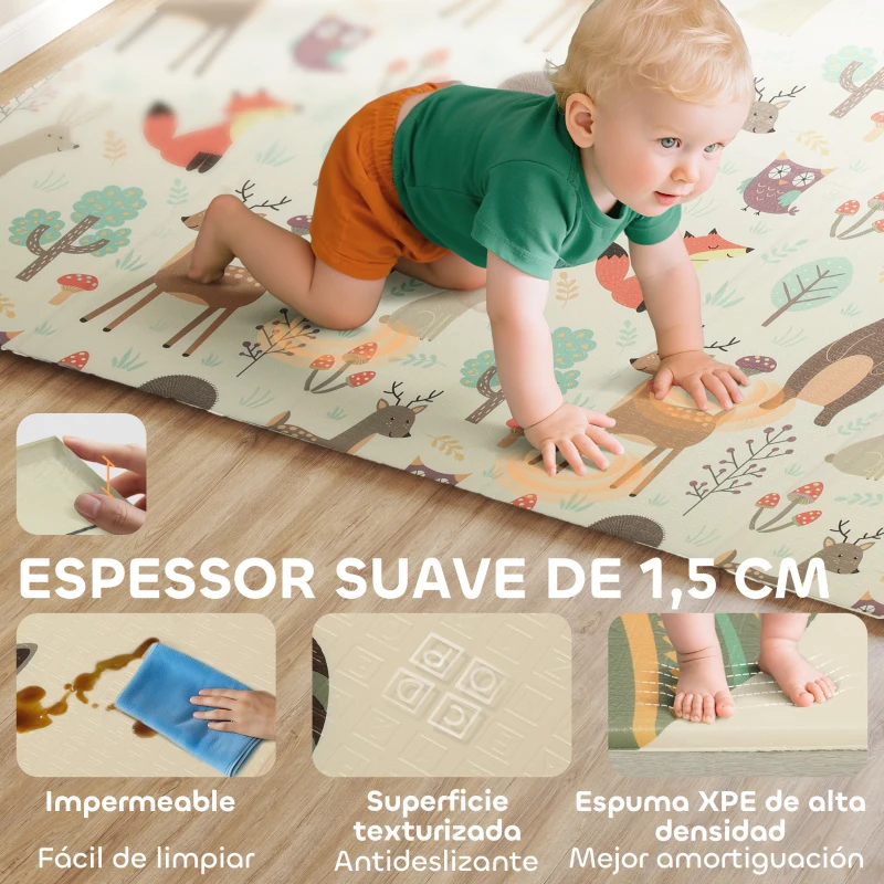 AIYAPLAY Alfombra Bebé Acolchada Plegable Reversible 196x176x1,5 cm Doble Cara Impermeable Multicolor