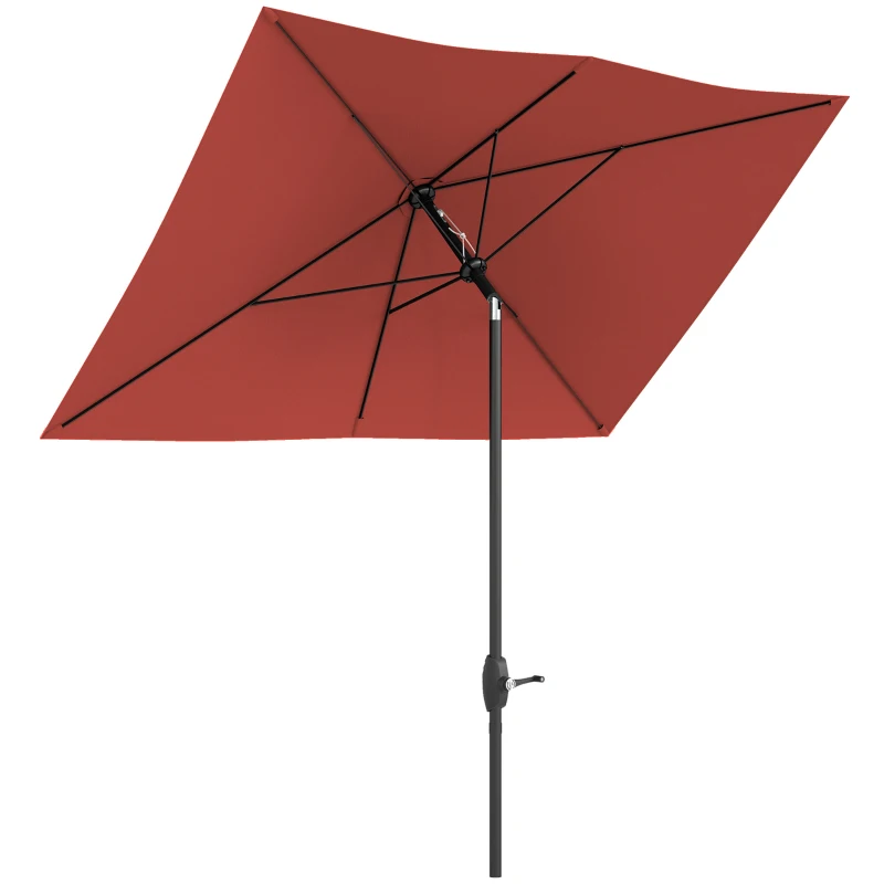 Outsunny 2 x 3(m) Garden Parasol Umbrella, Rectangular Outdoor Market Umbrella Sun Shade with Crank & Push Button Tilt, 6 Ribs, Aluminium Pole, Wine Red