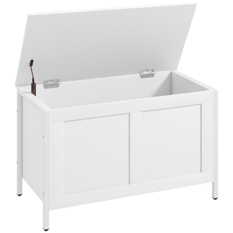 HOMCOM Coffre de Rangement pour Chambre 95 L avec Couvercle Banc de Rangement avec Charnière de Sécurité 80x40x50 cm Blanc Veiné