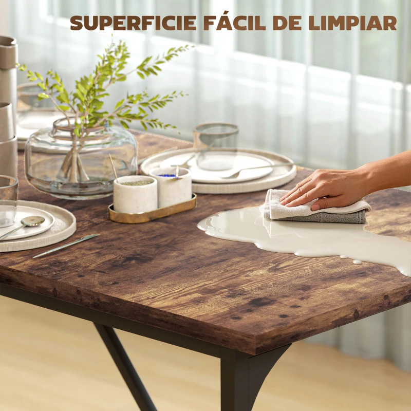 HOMCOM Mesa de Comedor Rectangular para 6-8 Personas Estilo Industrial con Patas de Metal 180x80x75,5 cm Marrón Rústico