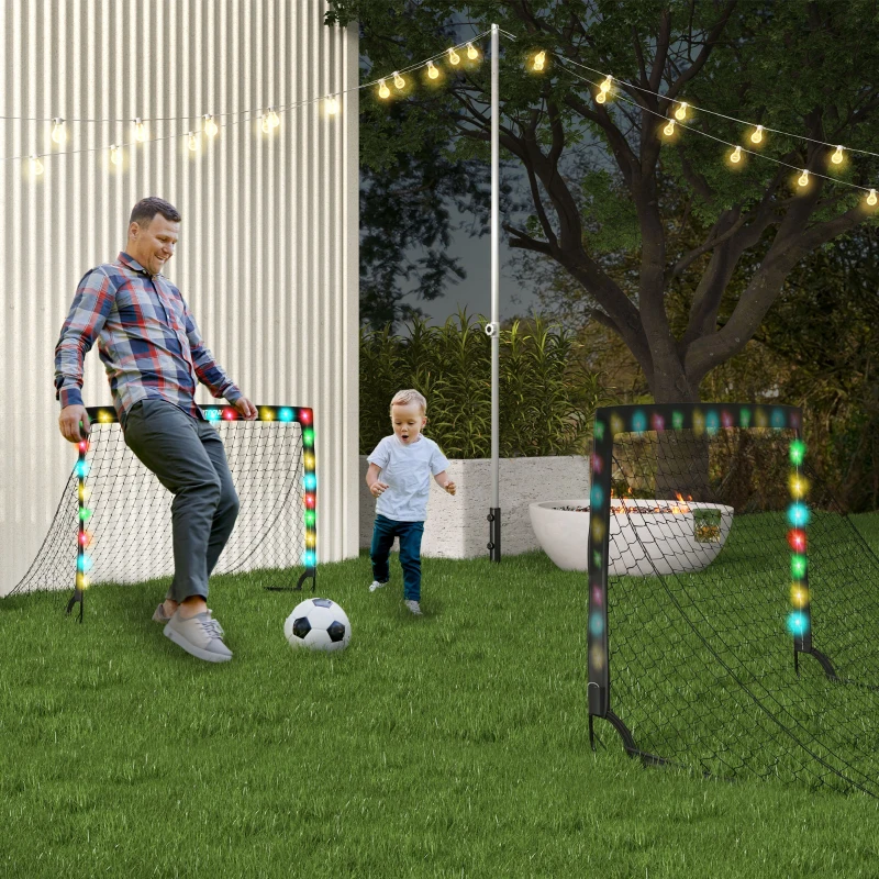 SPORTNOW Set da 2 Porte da Calcio per Bambini da 6 Anni con Luci LED, Pieghevoli con Borsa di Trasporto