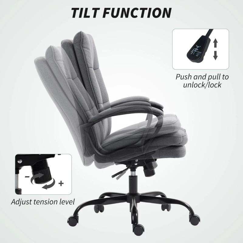 HOMCOM Double Padded Linen-Look Office Chair - Charcoal Grey