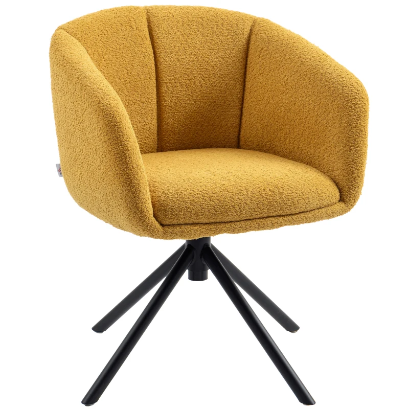 HOMCOM Fauteuil, fauteuil rembourré avec coque d'assise confortable, pivotant, revêtement pelucheux, jusqu'à 120 kg, Jaune