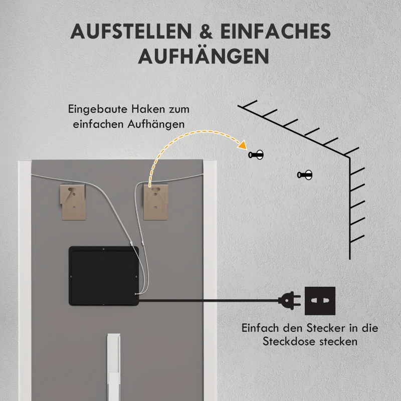 HOMCOM Großer Spiegel Wandspiegel Standspiegel Ganzkörperspiegel, 50 cm x 2,9 cm x 150 cm, Weiß