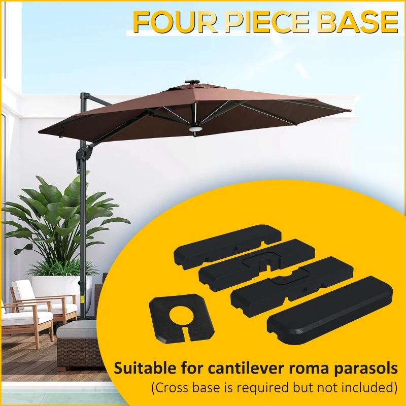 Outsunny Set of 4 Cantilever Parasol Base Stand Outdoor Umbrella Weights, Up to 130kg Sand or 90kg Water Filled, Black