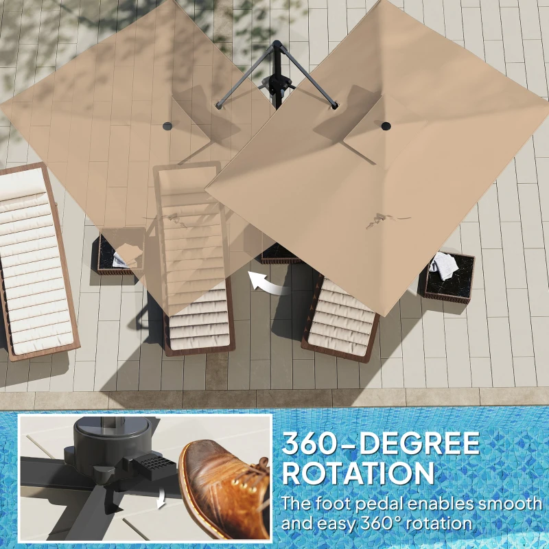 Outsunny 3.7 x 2.7 m Cantilever Parasol w/360° Rotation and Easy Tilt Adjustment, Aluminium Hanging Offset Outdoor Umbrella w/Double Top, Cross Base, UPF50+ Hanging Sun Shade, Black Pole